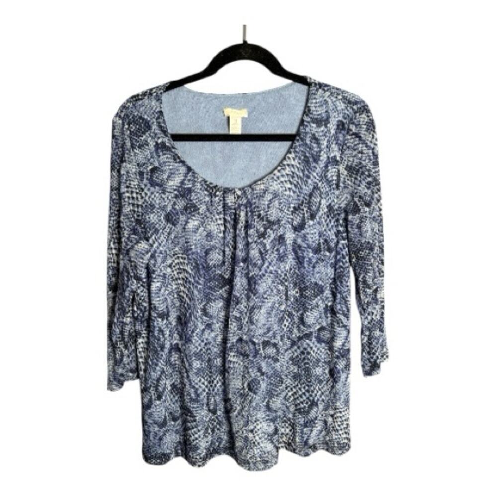 Chico’s Blue Print Long Sleeve Round Neck Blouse XL
